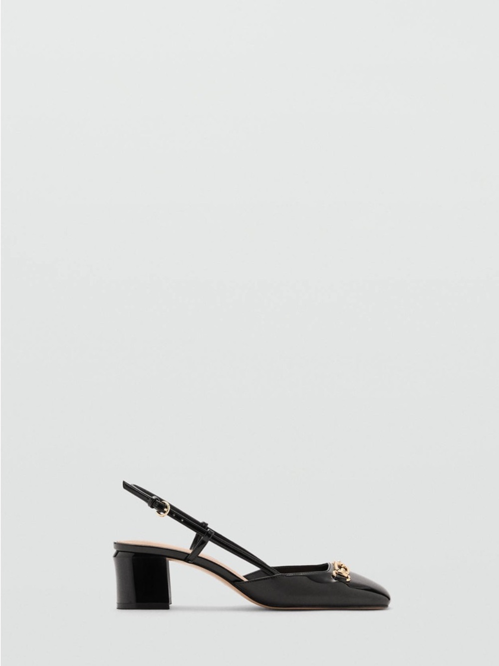 Mango Black Slingback Block Heel Pumps with Gold Chain